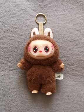 Pop Mart The Monsters Labubu Stuffed Animal Brown Red Nose Pink Cheeks 7"
